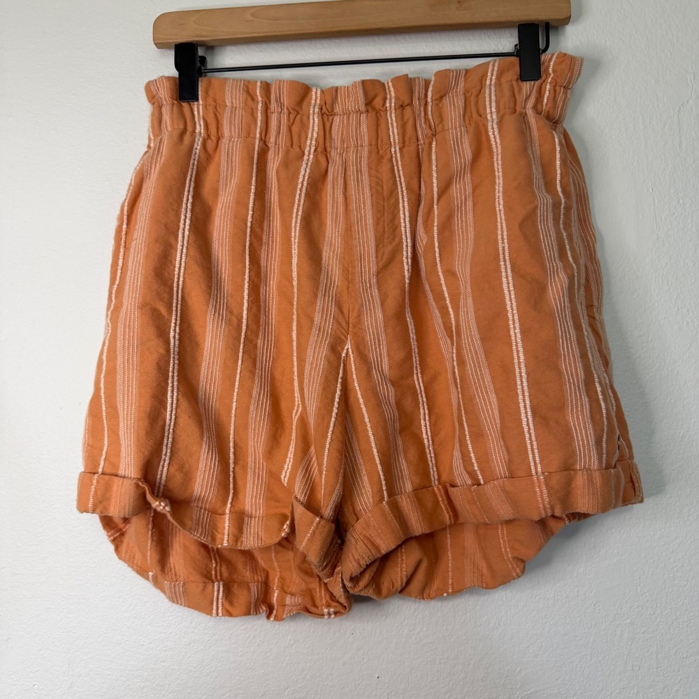 Roxy - High Paper Bag Waist Shorts Cotton Blend Orange Stripe Size M